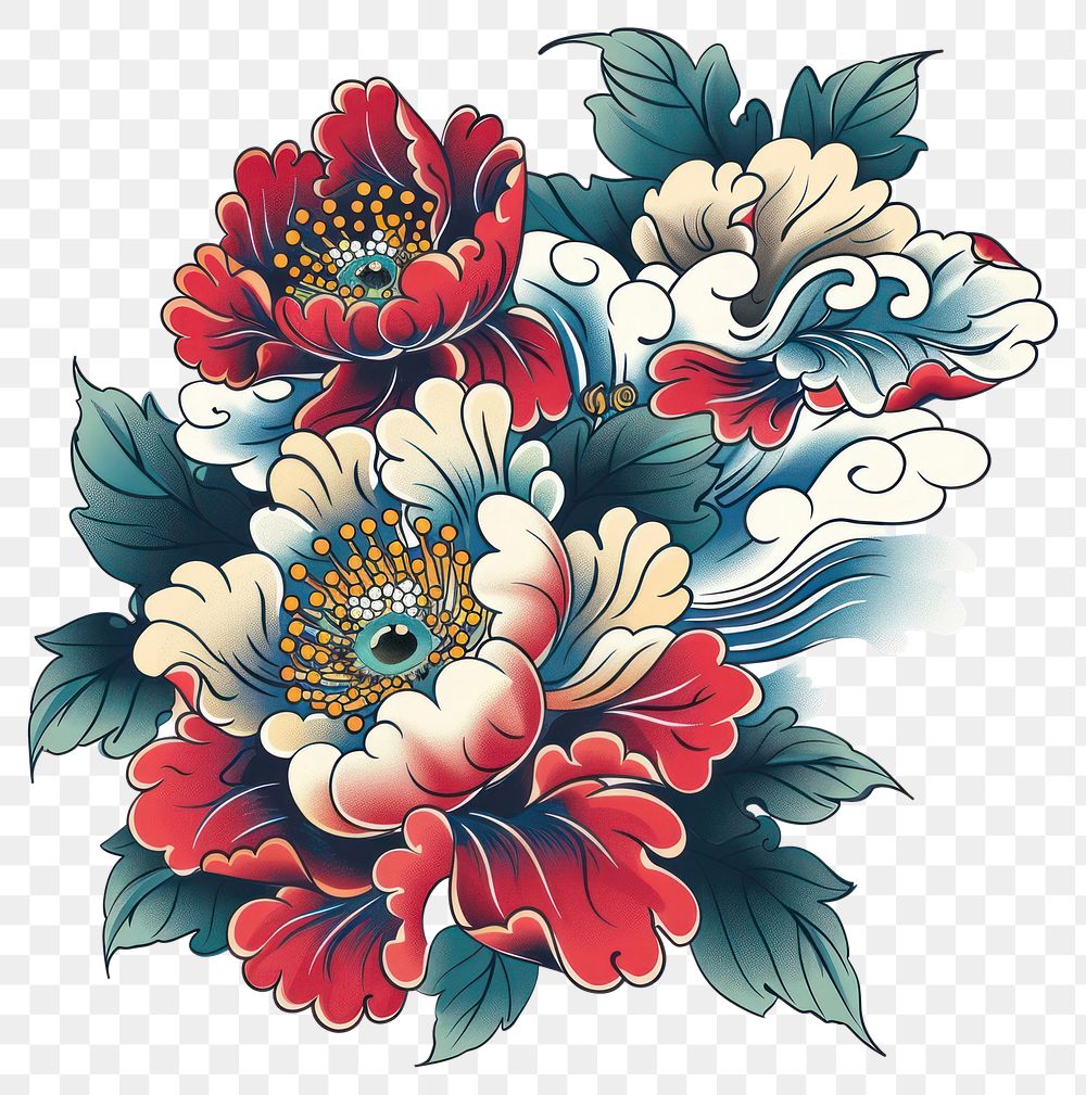 PNG Tattoo illustration of tsubaki flower graphics pattern blossom.