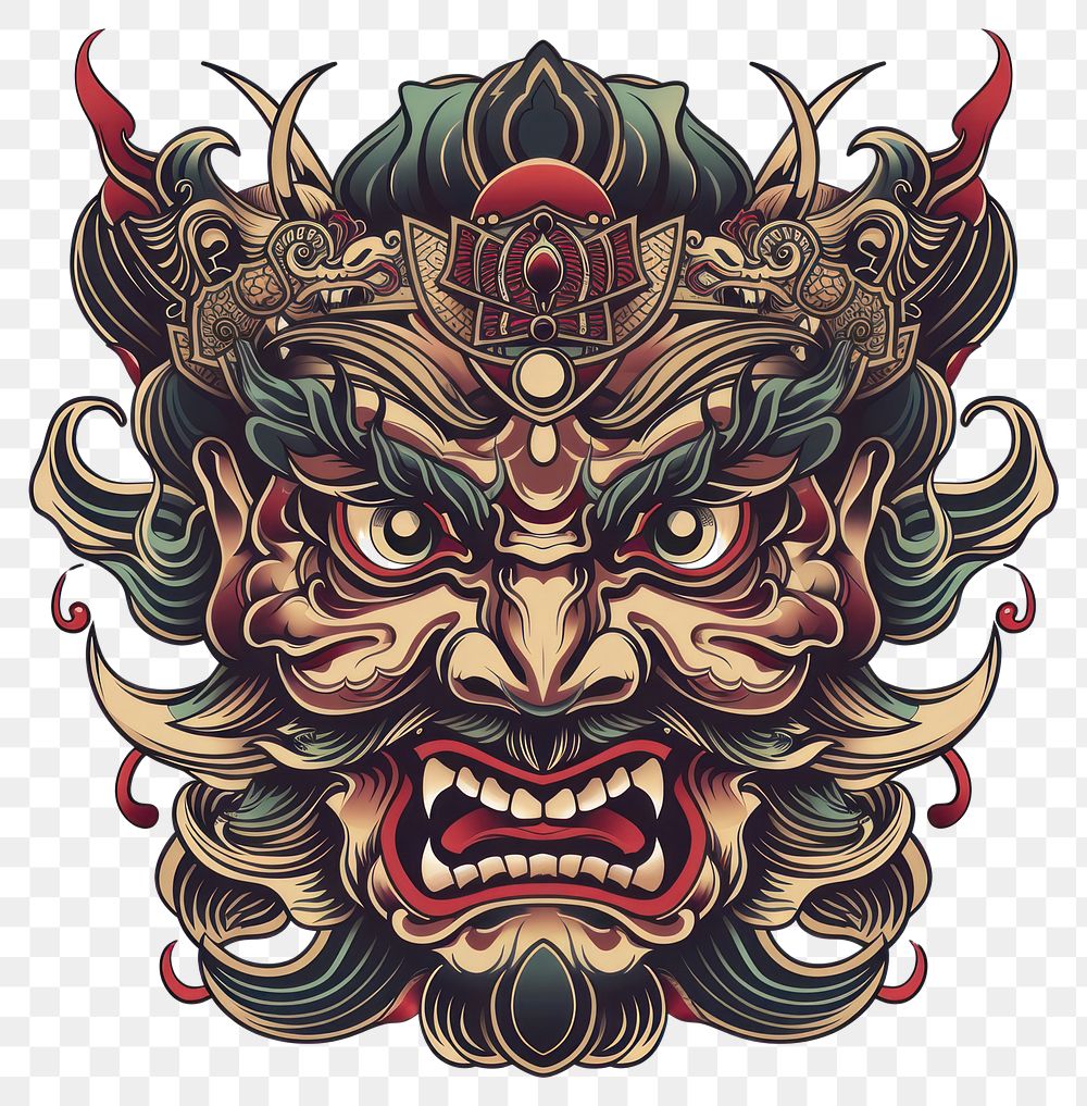 PNG Tattoo illustration of a buddhist face architecture emblem symbol.