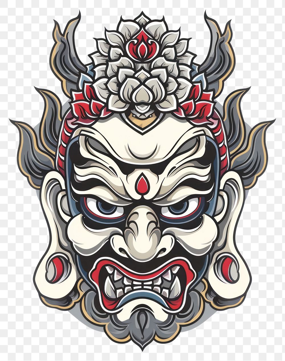 PNG Tattoo illustration of a buddhist face emblem symbol art.