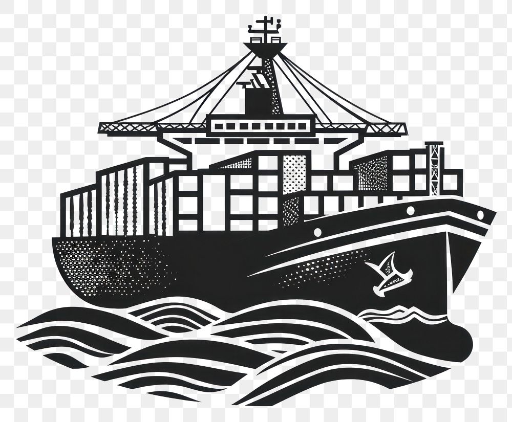 PNG Container ship transportation bulldozer stencil.