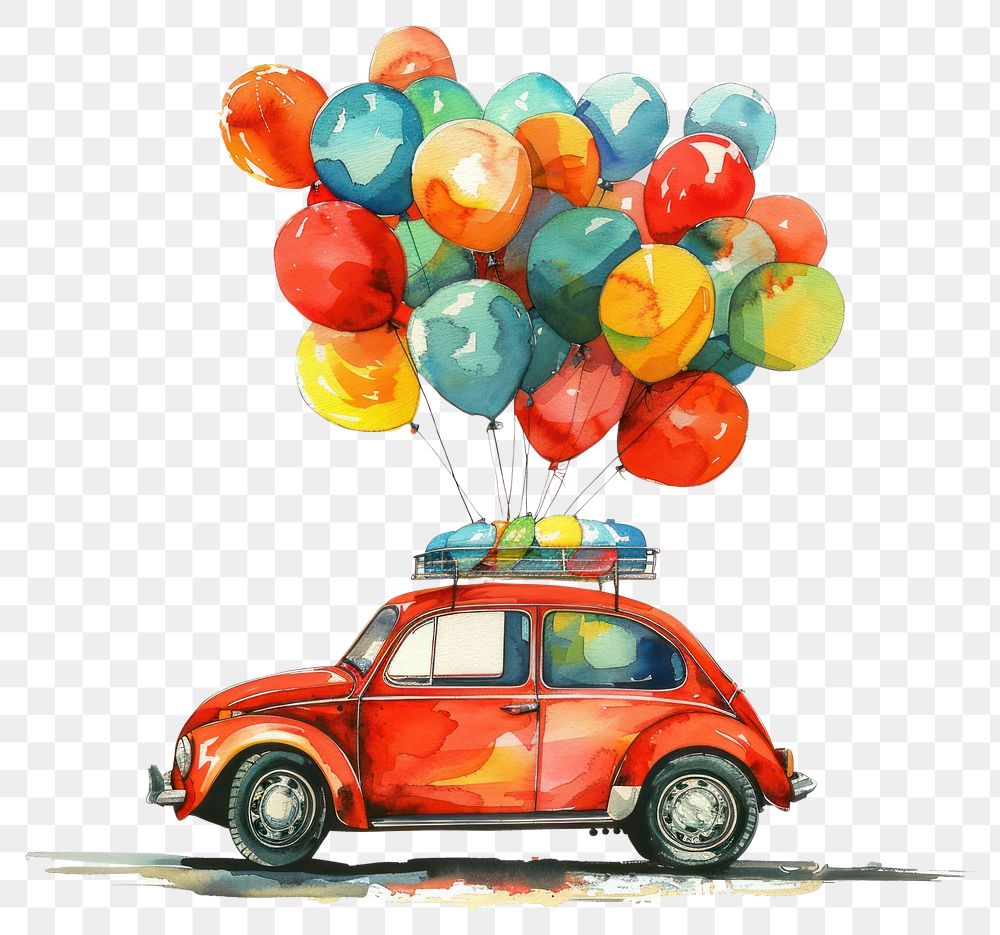 PNG Illustration car watercolor balloon transportation automobile.