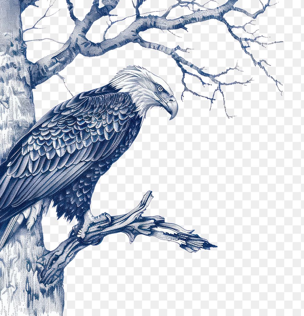 PNG Vintage drawing eagle on tree sketch illustrated vulture.