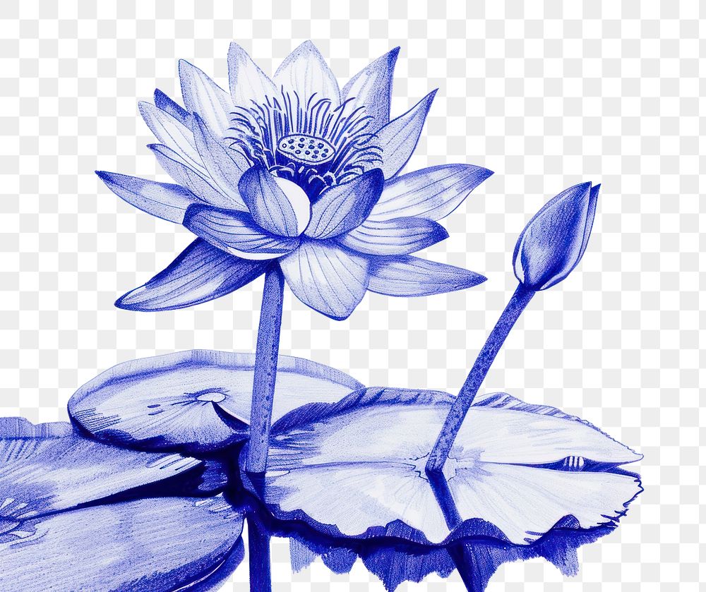 PNG Vintage drawing lotus in lake sketch illustrated blossom.