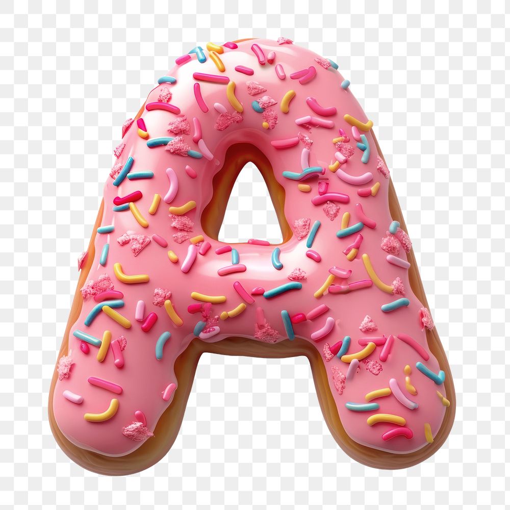 Letter A png 3D donut alphabet, transparent background