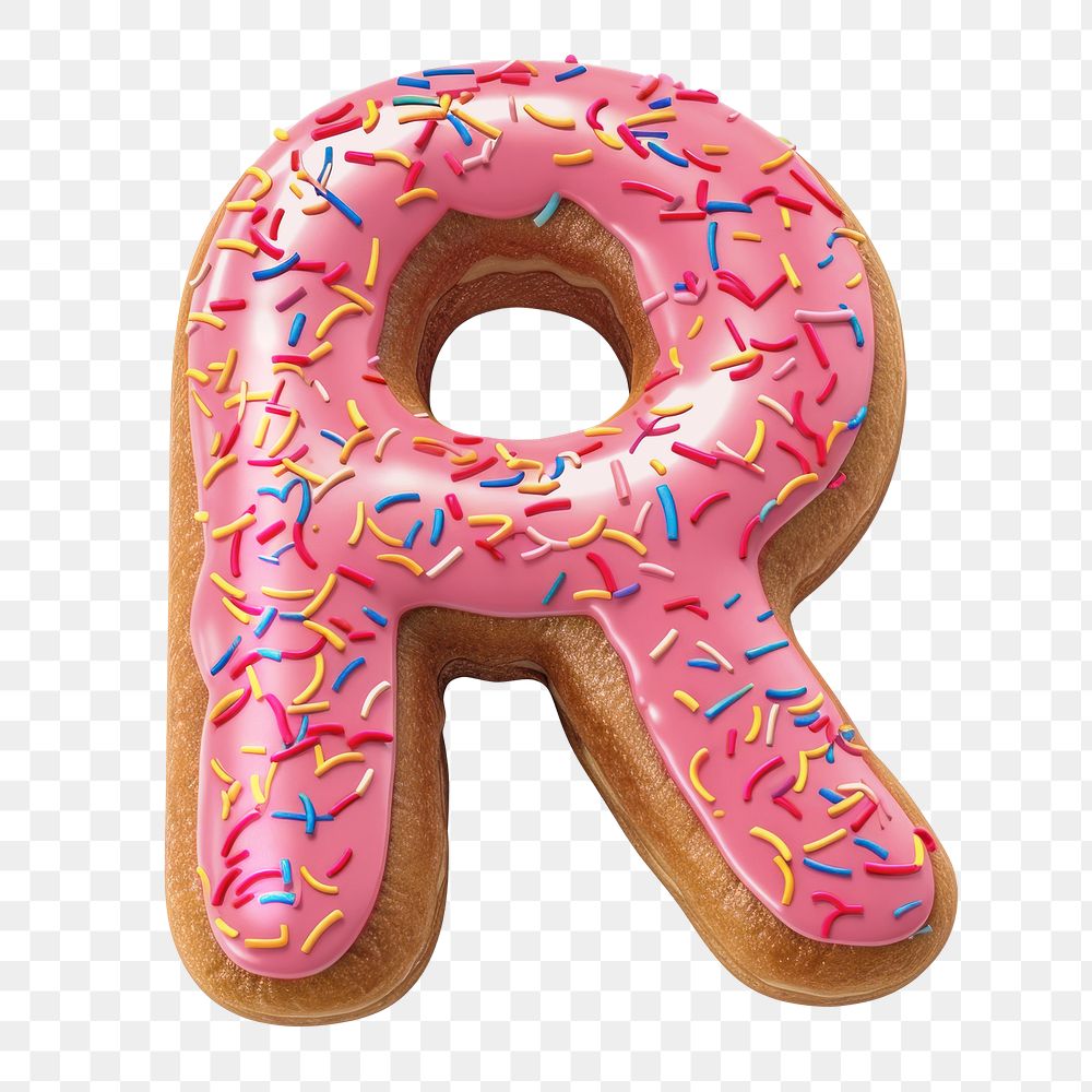 Letter R png 3D donut alphabet, transparent background