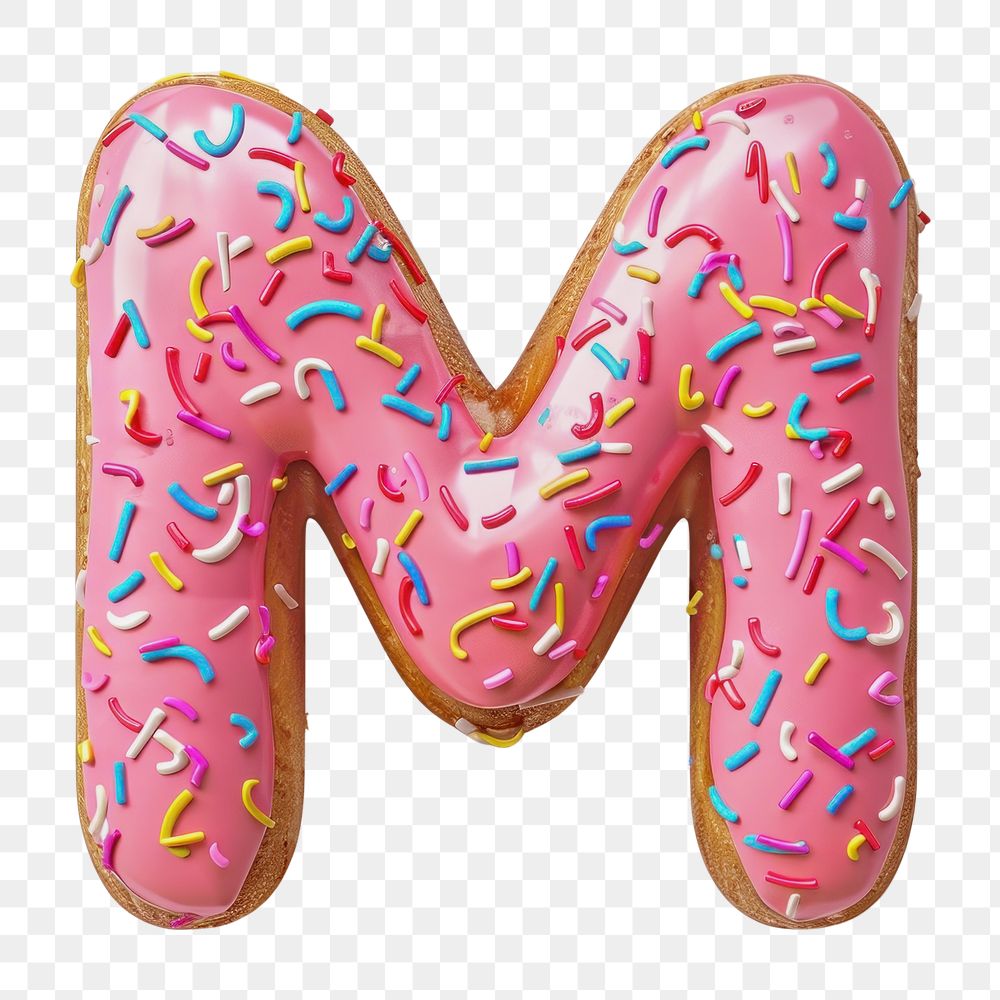 Letter M png 3D donut alphabet, transparent background