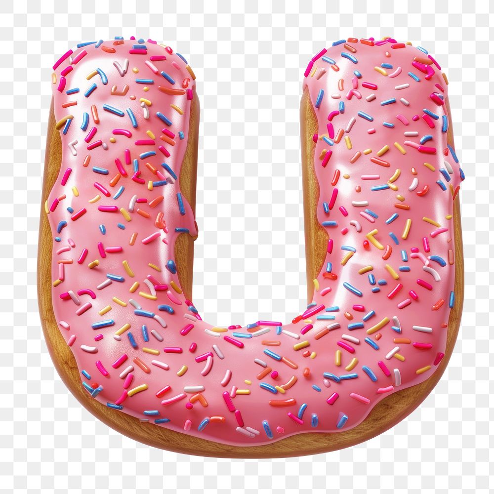 Letter U png 3D donut alphabet, transparent background