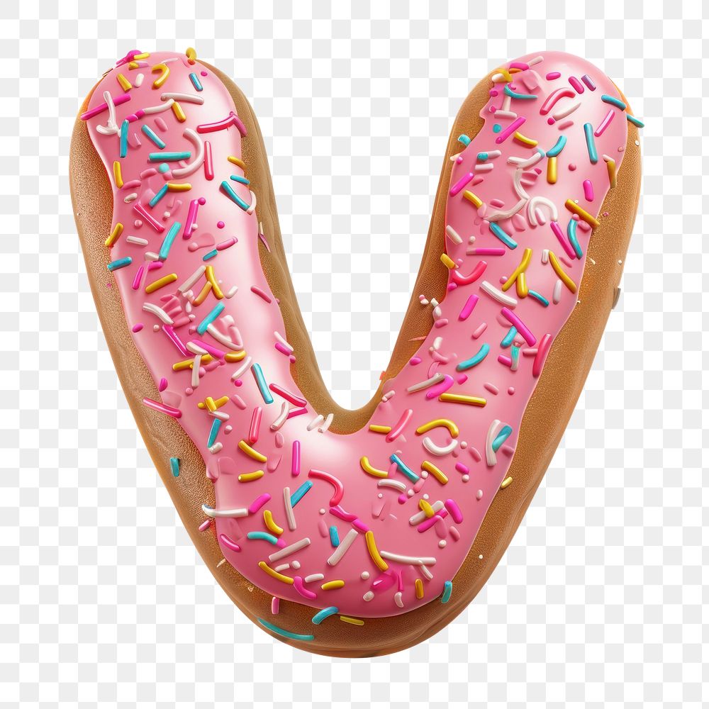 Letter V png 3D donut alphabet, transparent background