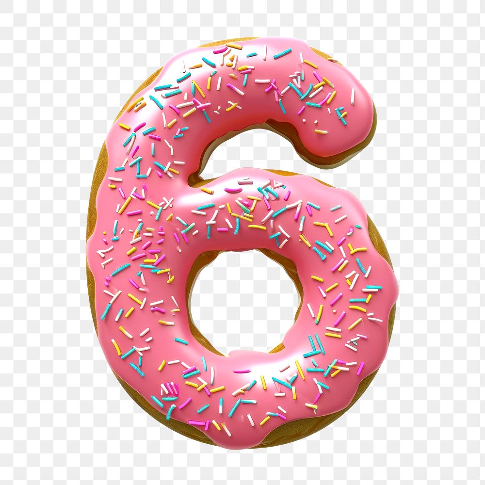 Number 6 png 3D donut alphabet, transparent background
