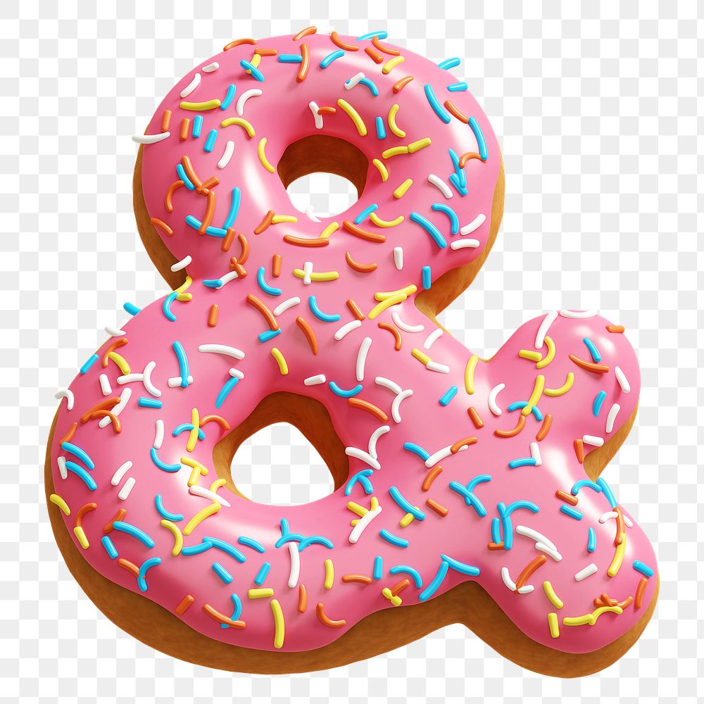 Ampersand sign png 3D donut design, transparent background