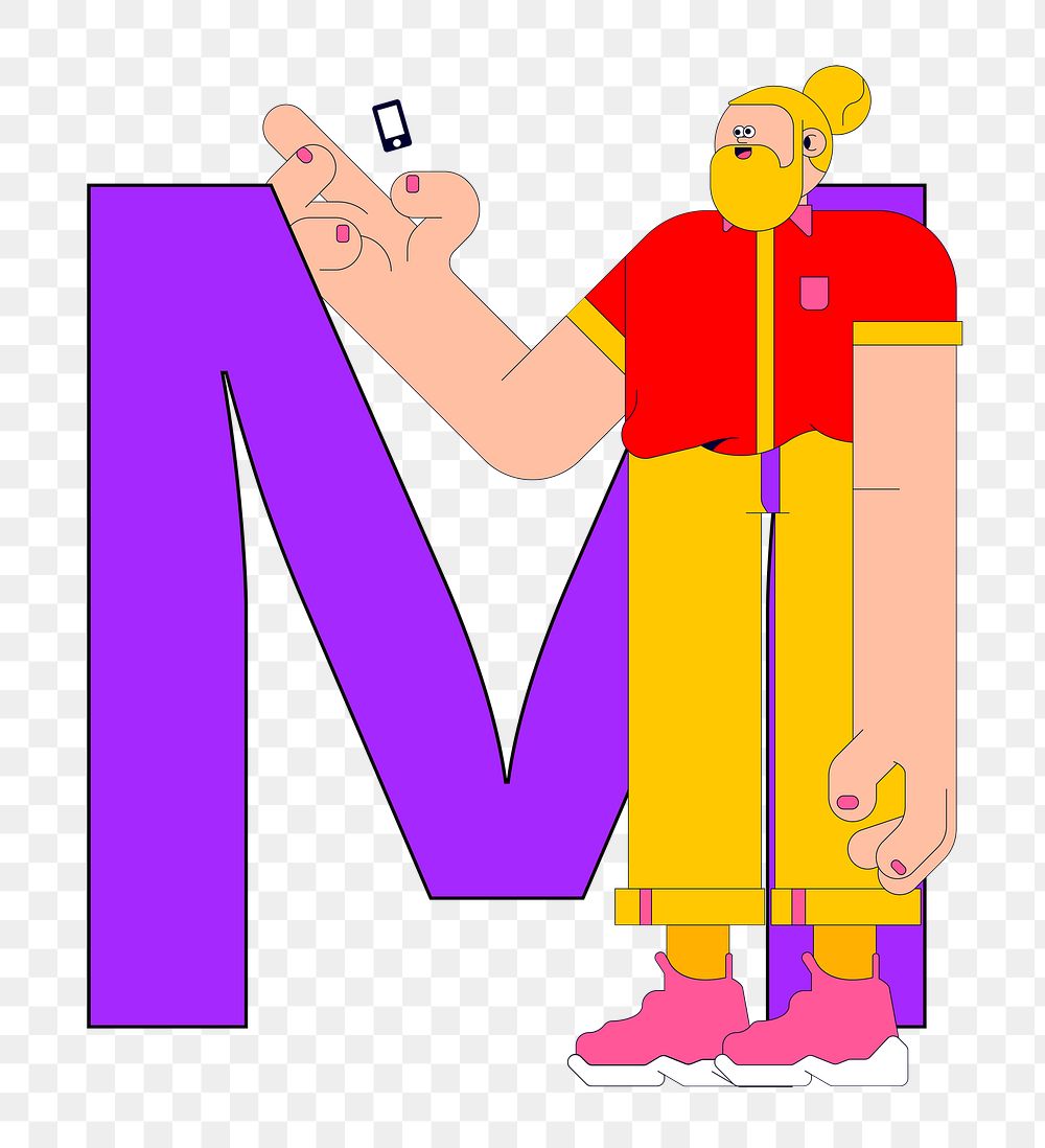Letter M png character font, transparent background