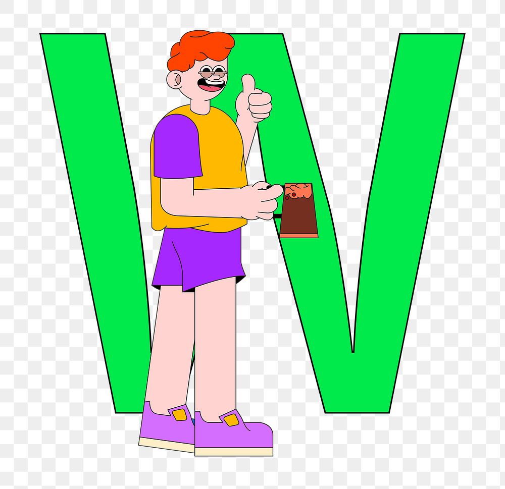 Letter W png character font, transparent background