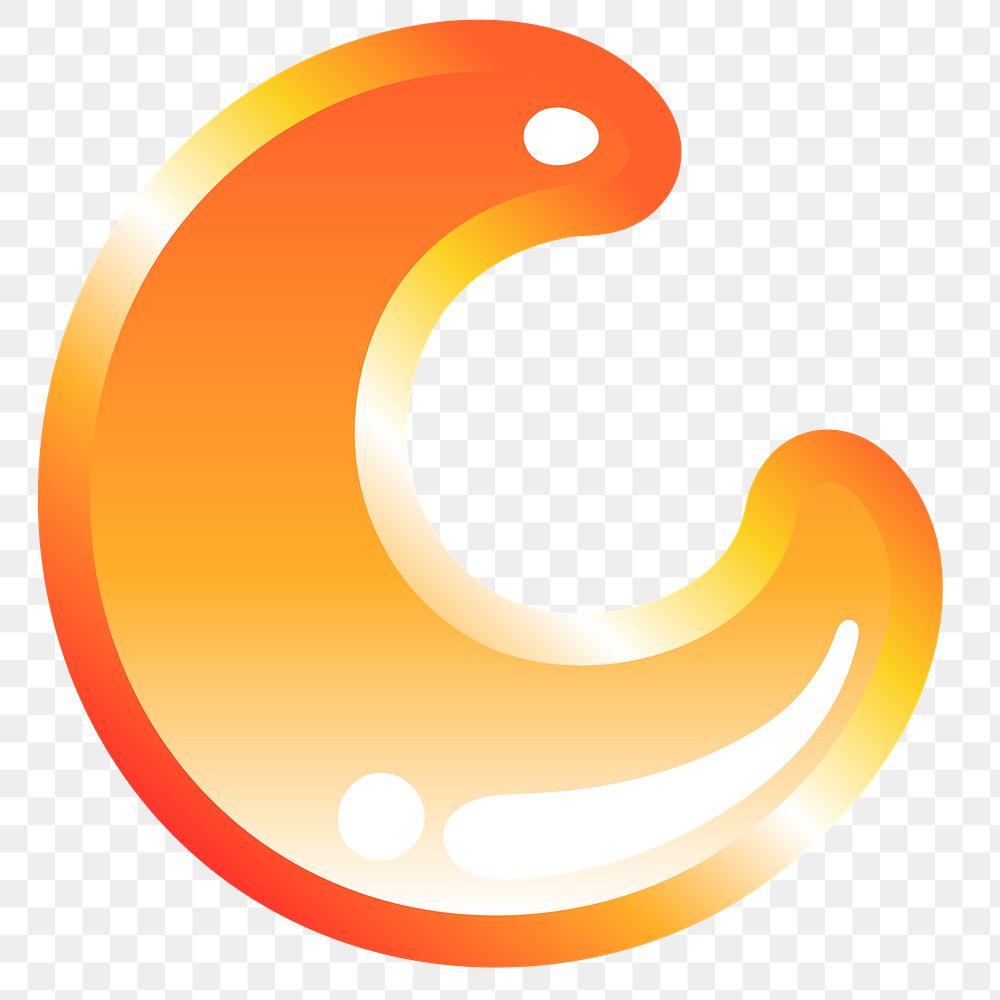 Crescent moon icon png cute funky orange shape, transparent background