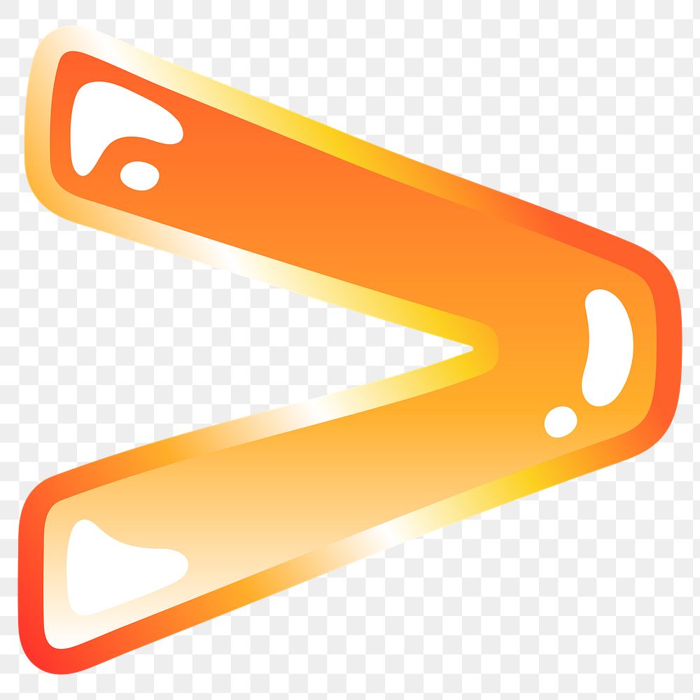 Greater than sign png cute funky orange symbol, transparent background