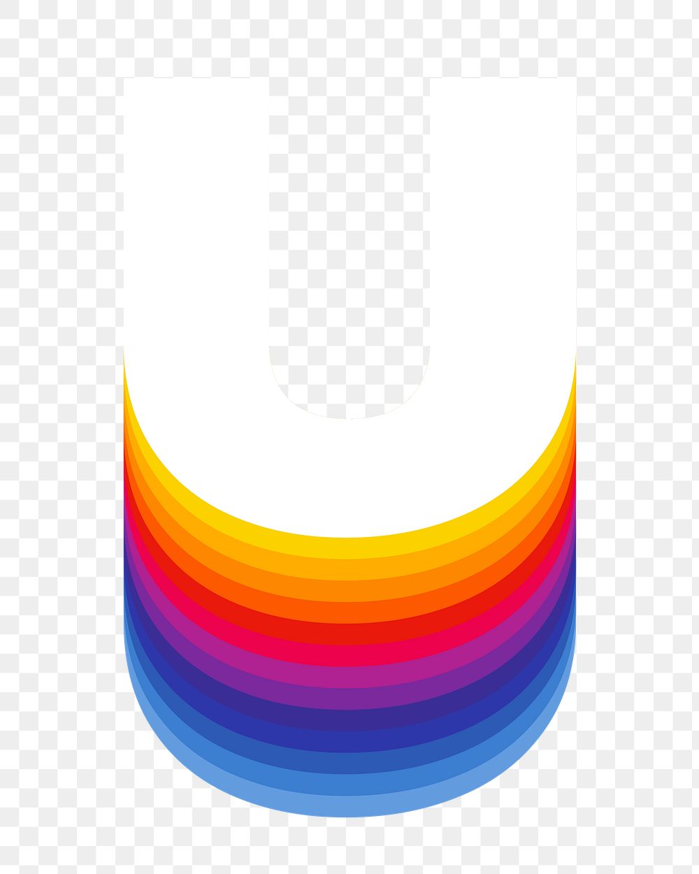 Letter u png retro colorful layered alphabet, transparent background
