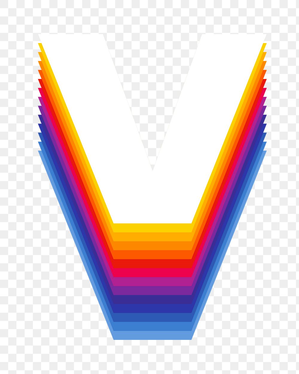 Letter v png retro colorful layered alphabet, transparent background
