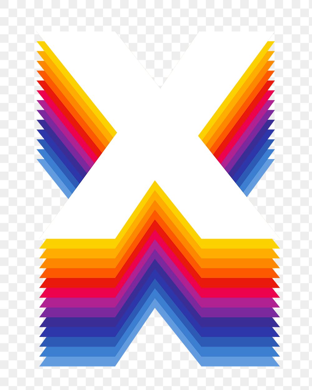 Letter x png retro colorful layered alphabet, transparent background