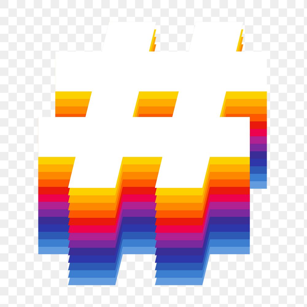 Hashtag  sign png retro colorful layered symbol, transparent background