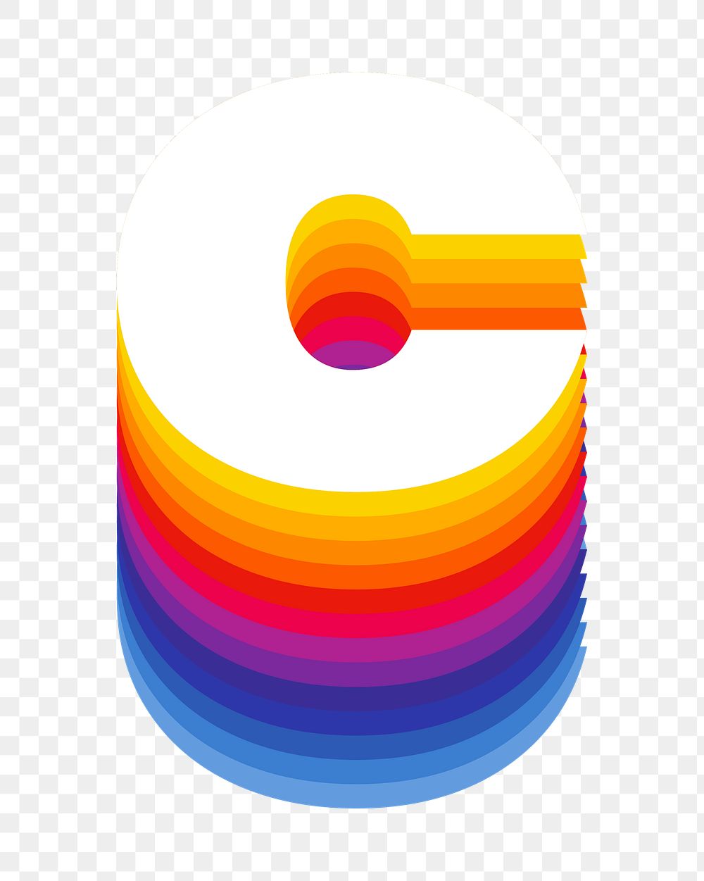 Letter c png retro colorful layered alphabet, transparent background