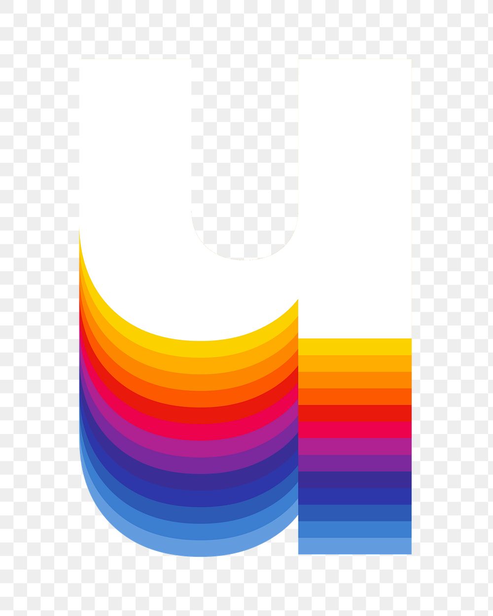 Letter u png retro colorful layered alphabet, transparent background