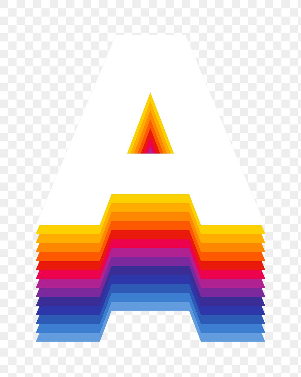 Letter a png retro colorful layered alphabet, transparent background