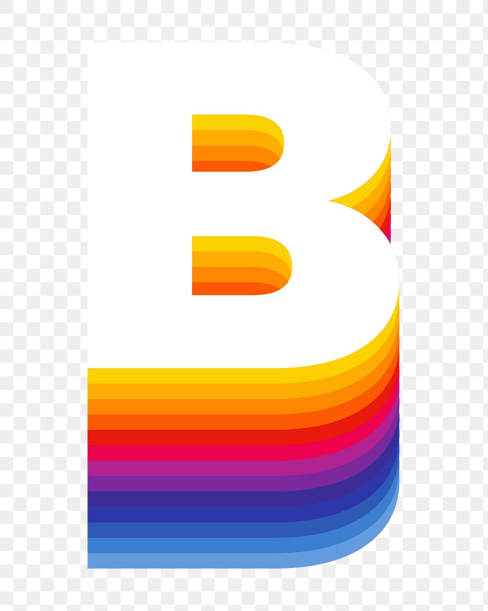 Letter b png retro colorful layered alphabet, transparent background
