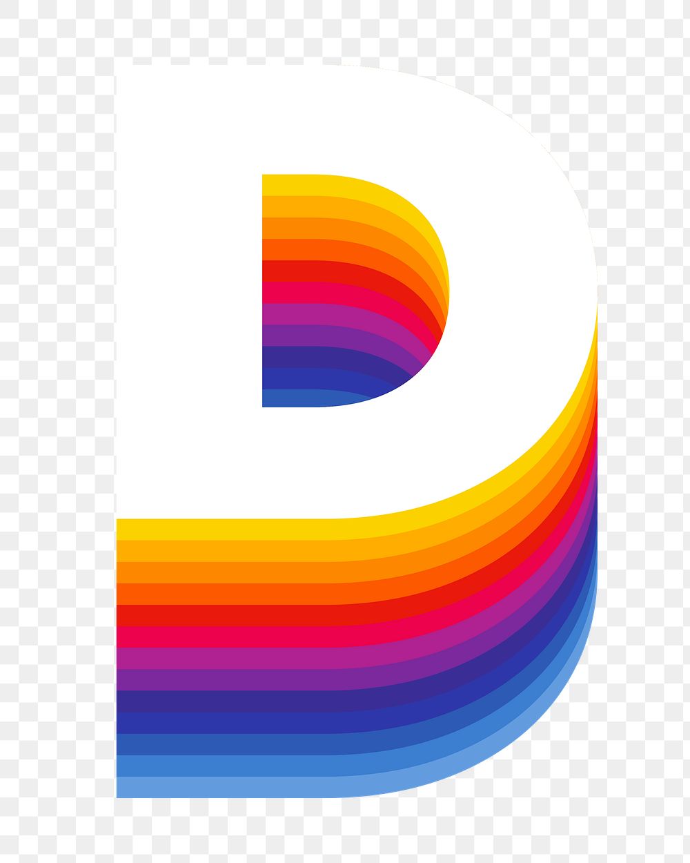 Letter d png retro colorful layered alphabet, transparent background