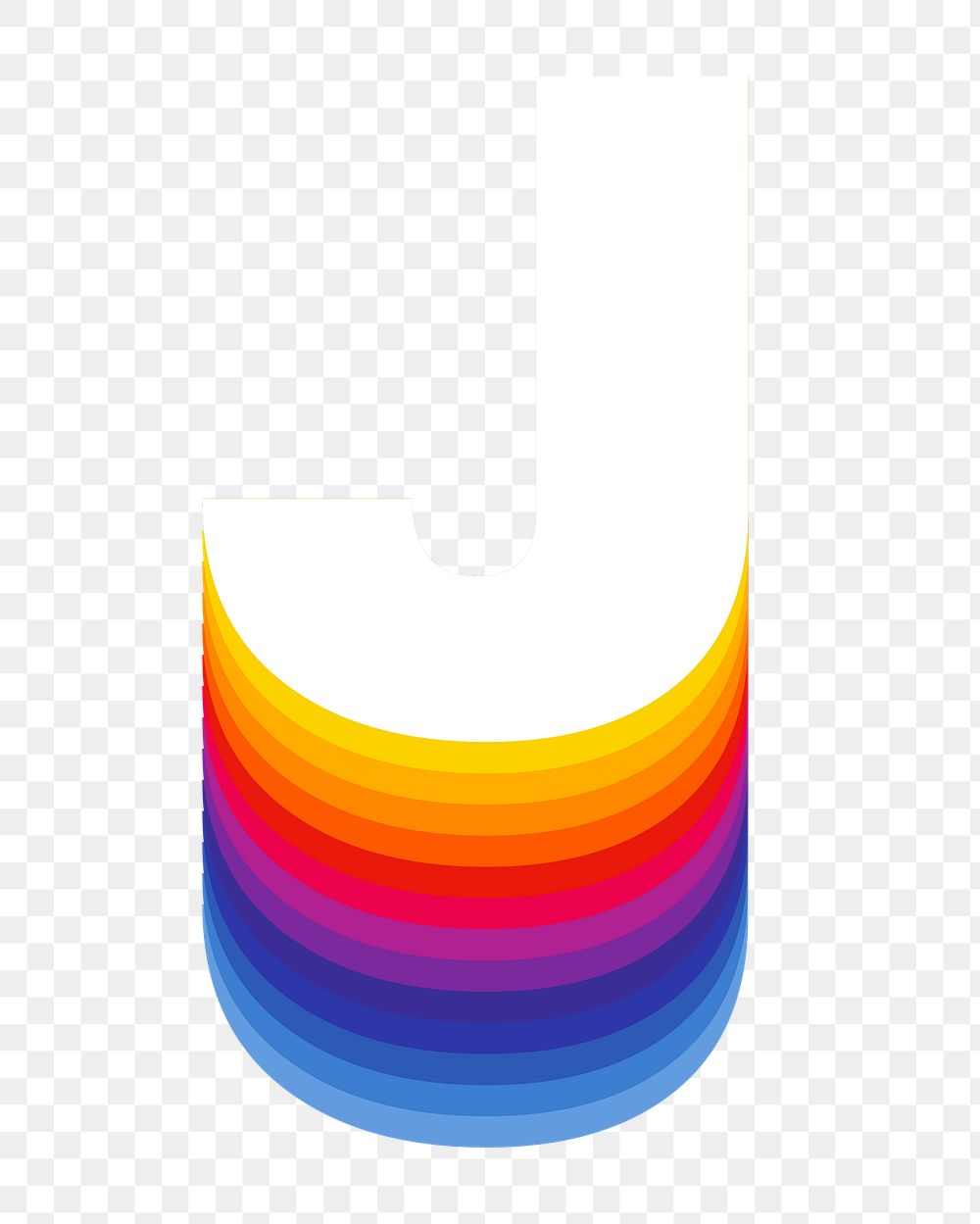 Letter j png retro colorful layered alphabet, transparent background
