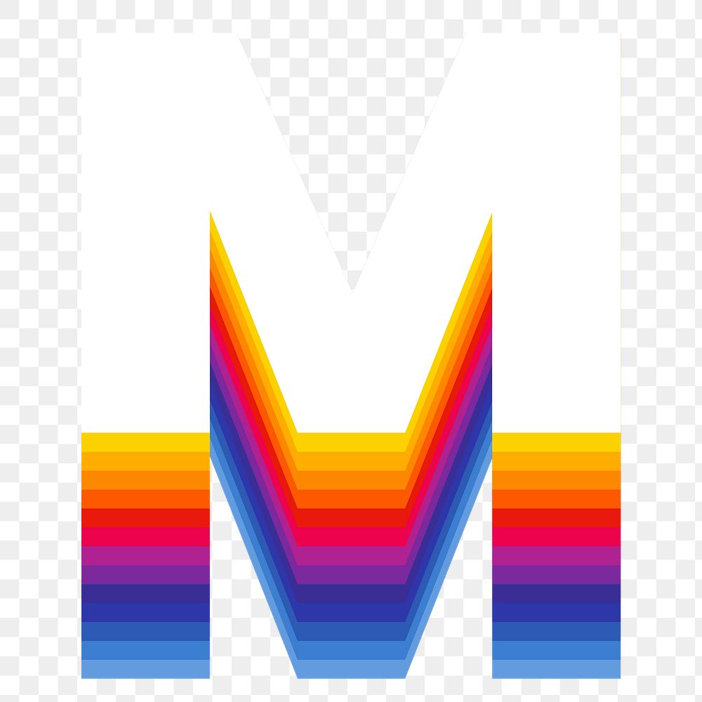 Letter m png retro colorful layered alphabet, transparent background