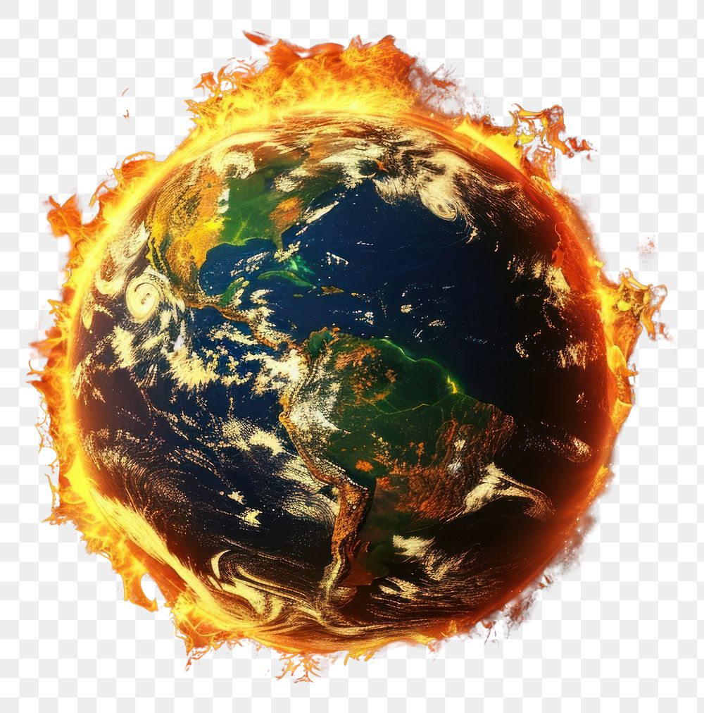 PNG Earth is on fire planet space flame.