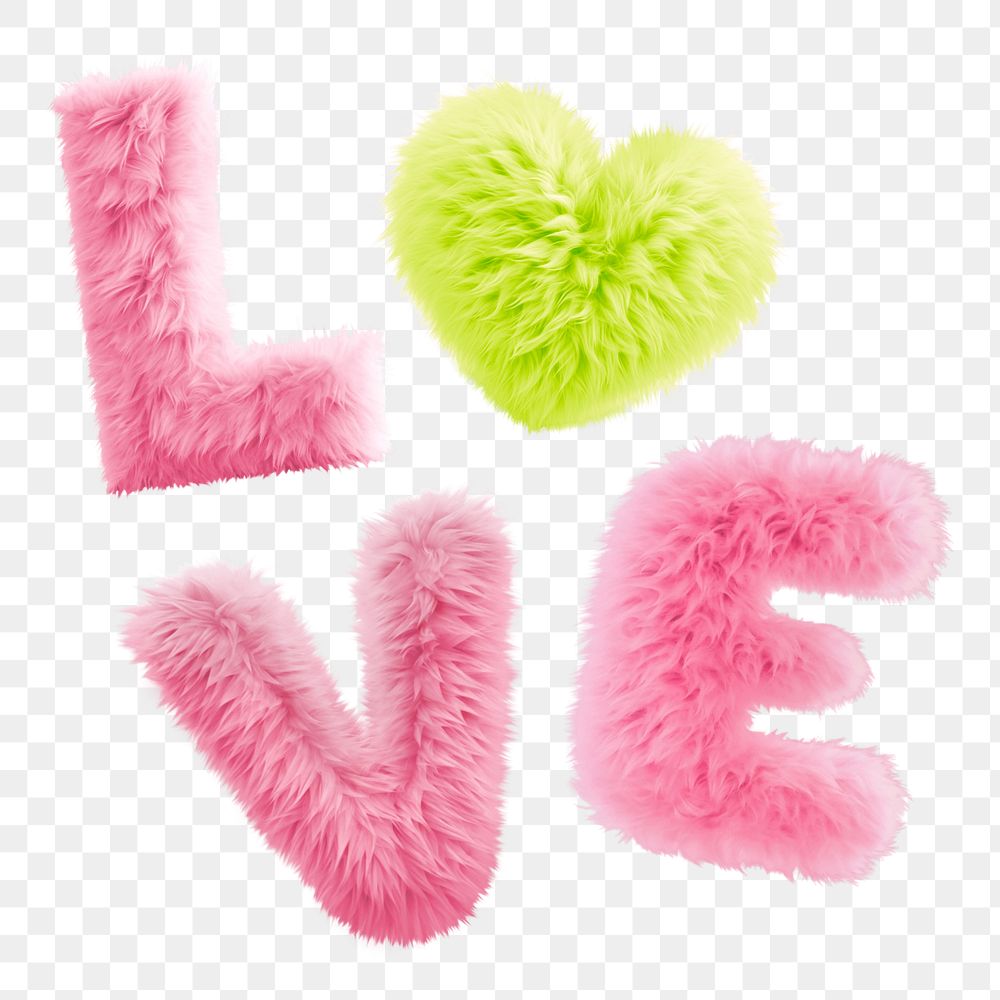 Love word sticker png element, editable  fluffy pink font design