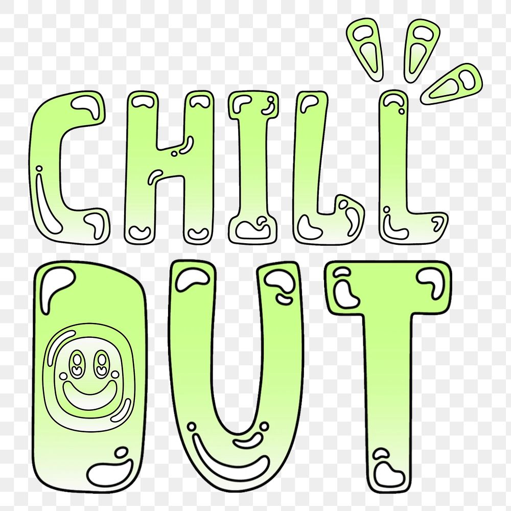 Chill out word sticker png element, editable  green doodle design