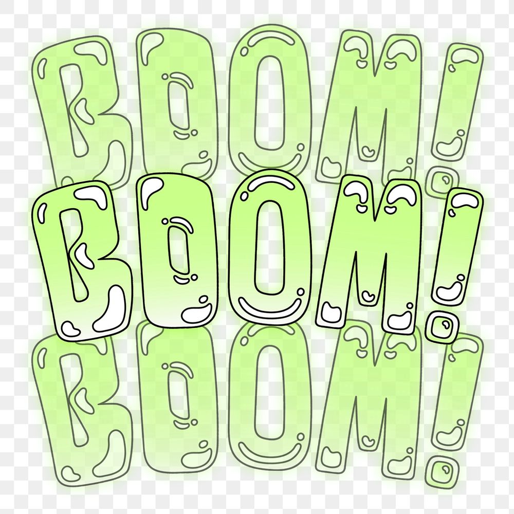 Boom! word sticker png element, editable  green doodle design