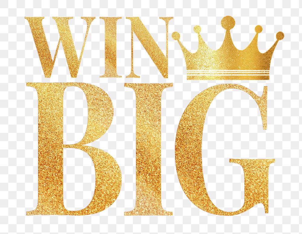 Win big word png glitter gold font, transparent background