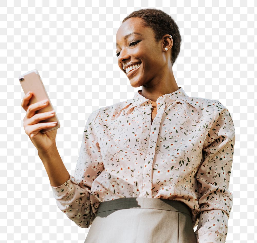 PNG woman using phone, transparent background