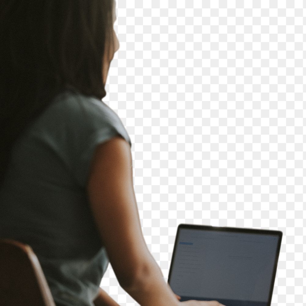 PNG black woman using laptop, transparent background