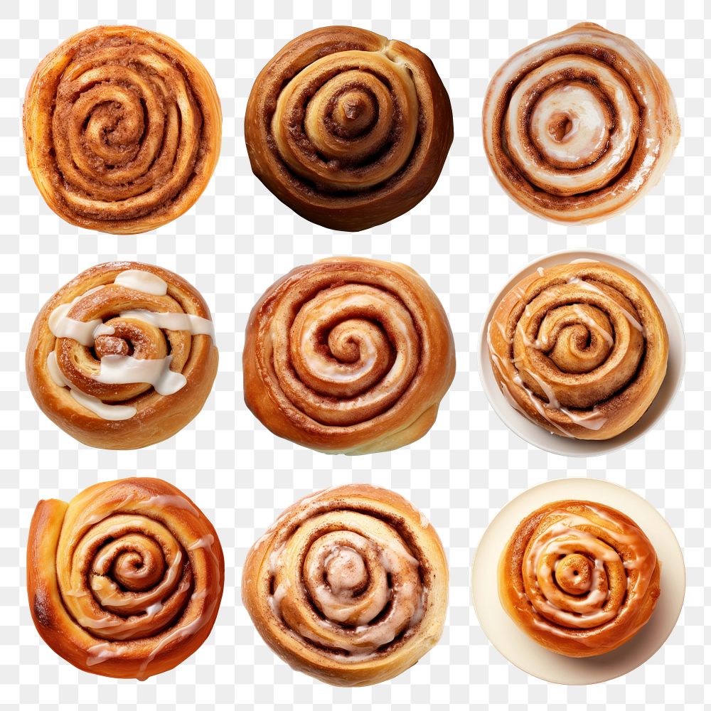 PNG cinnamon roll top view set, transparent background