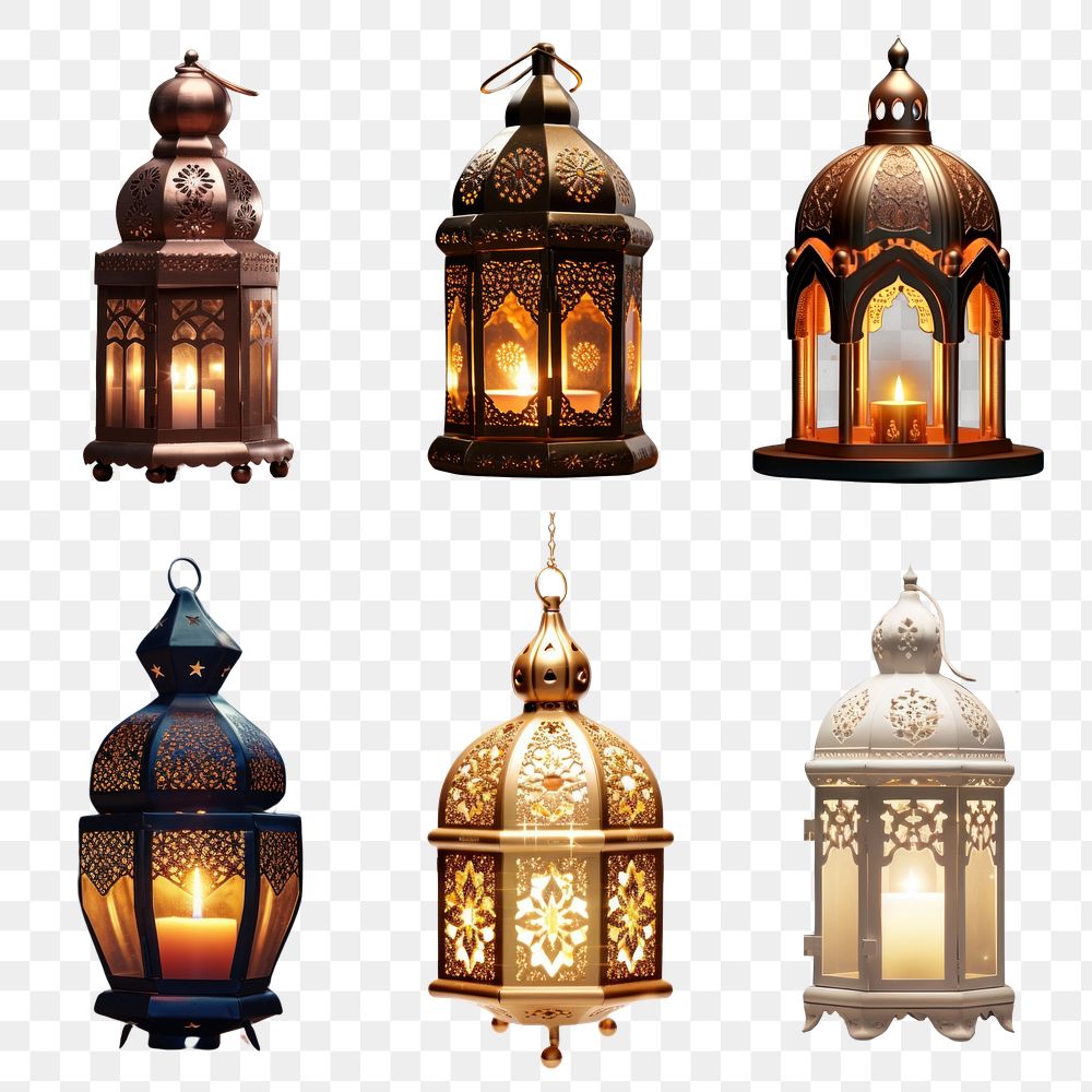 Arabic lantern png element set, transparent background