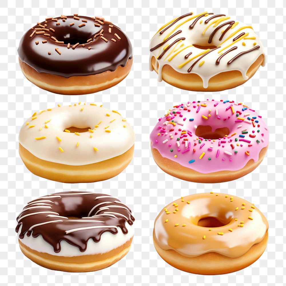 3D donut dessert png element set, transparent background