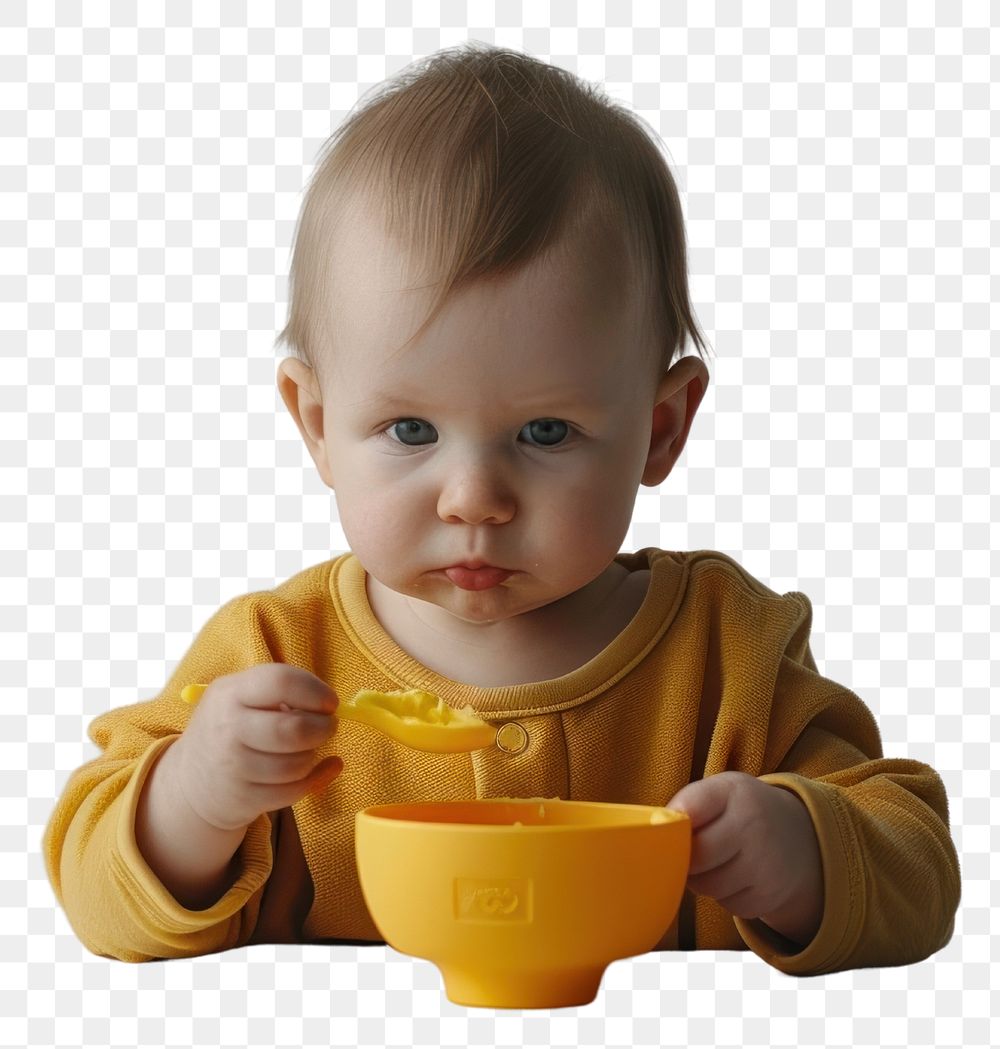 PNG Baby eating with yellow bowl