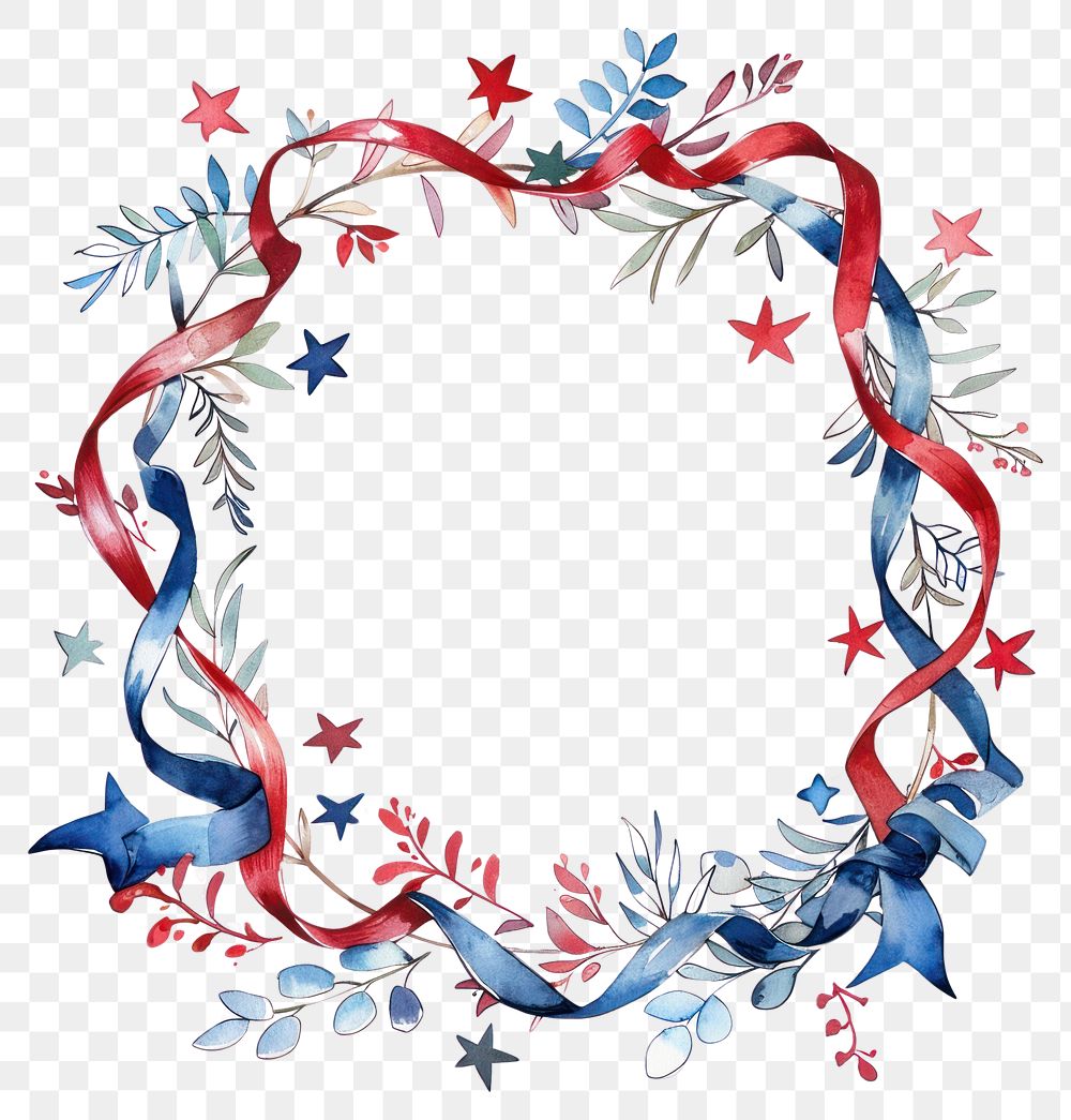 PNG Patriotic wreath with red, blue.