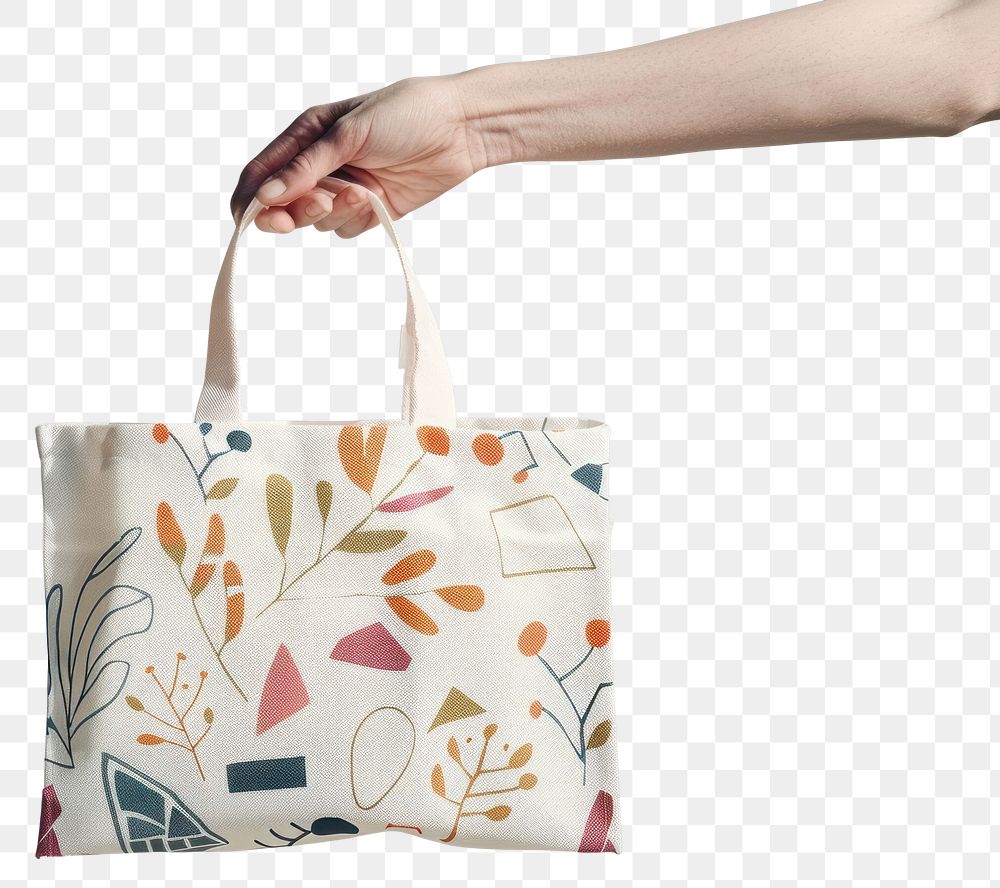 PNG Hand holding patterned tote bag