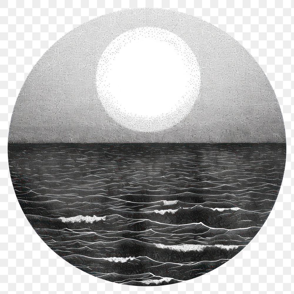 PNG  Monochrome ocean sun illustration