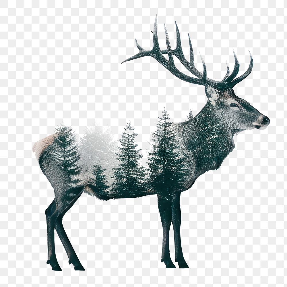 PNG  Deer silhouette with forest overlay