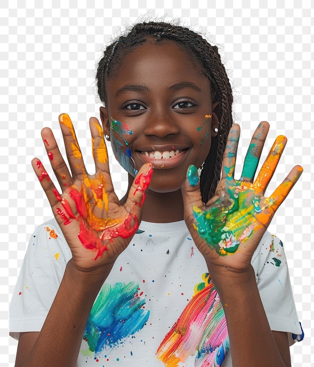 Colorful hands smiling child