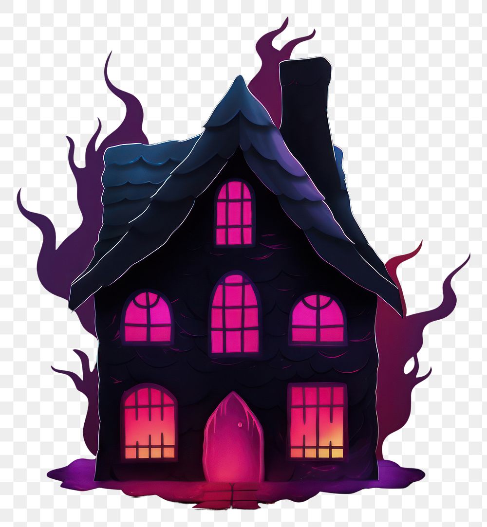 PNG Haunted house with glowing windows