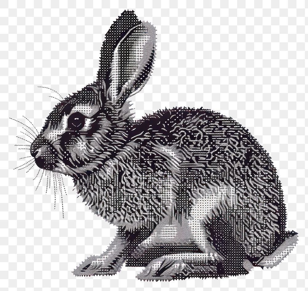 PNG Detailed black and white rabbit