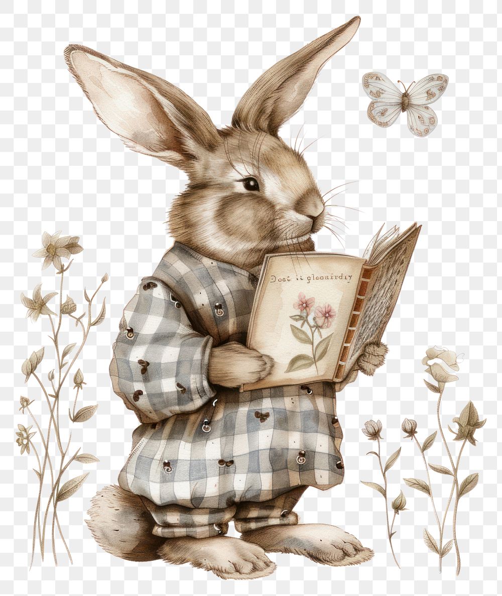 PNG Whimsical rabbit reading book