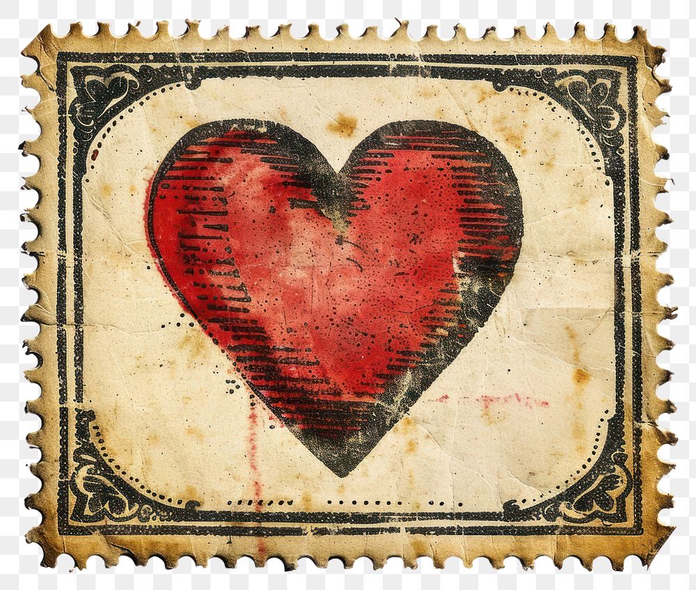 PNG Vintage heart postage stamp illustration