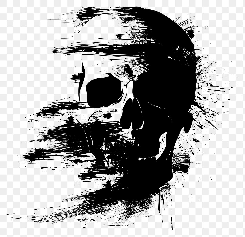 PNG black and white vectors silhouette of *skull shape* brush stroke, simple clean and clear, isolated on white background -…